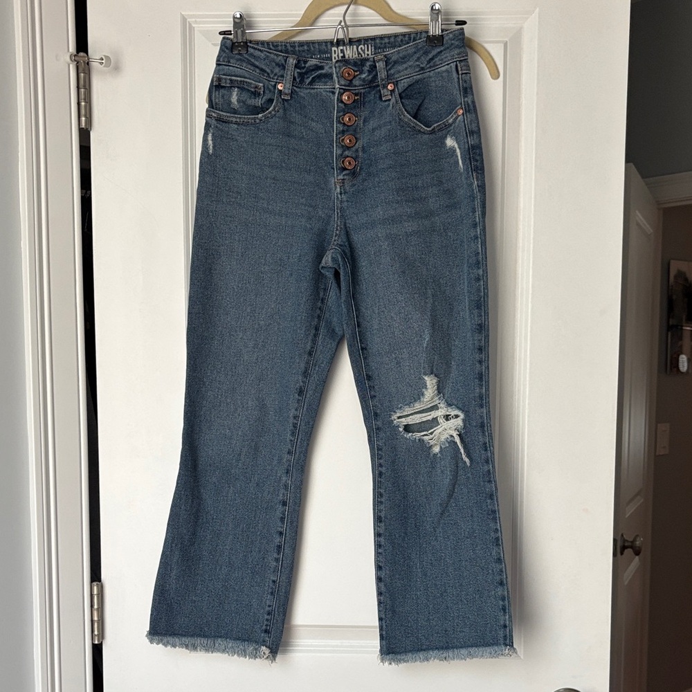 Rewash Blue Distressed Button-Fly Flare ankle Jeans